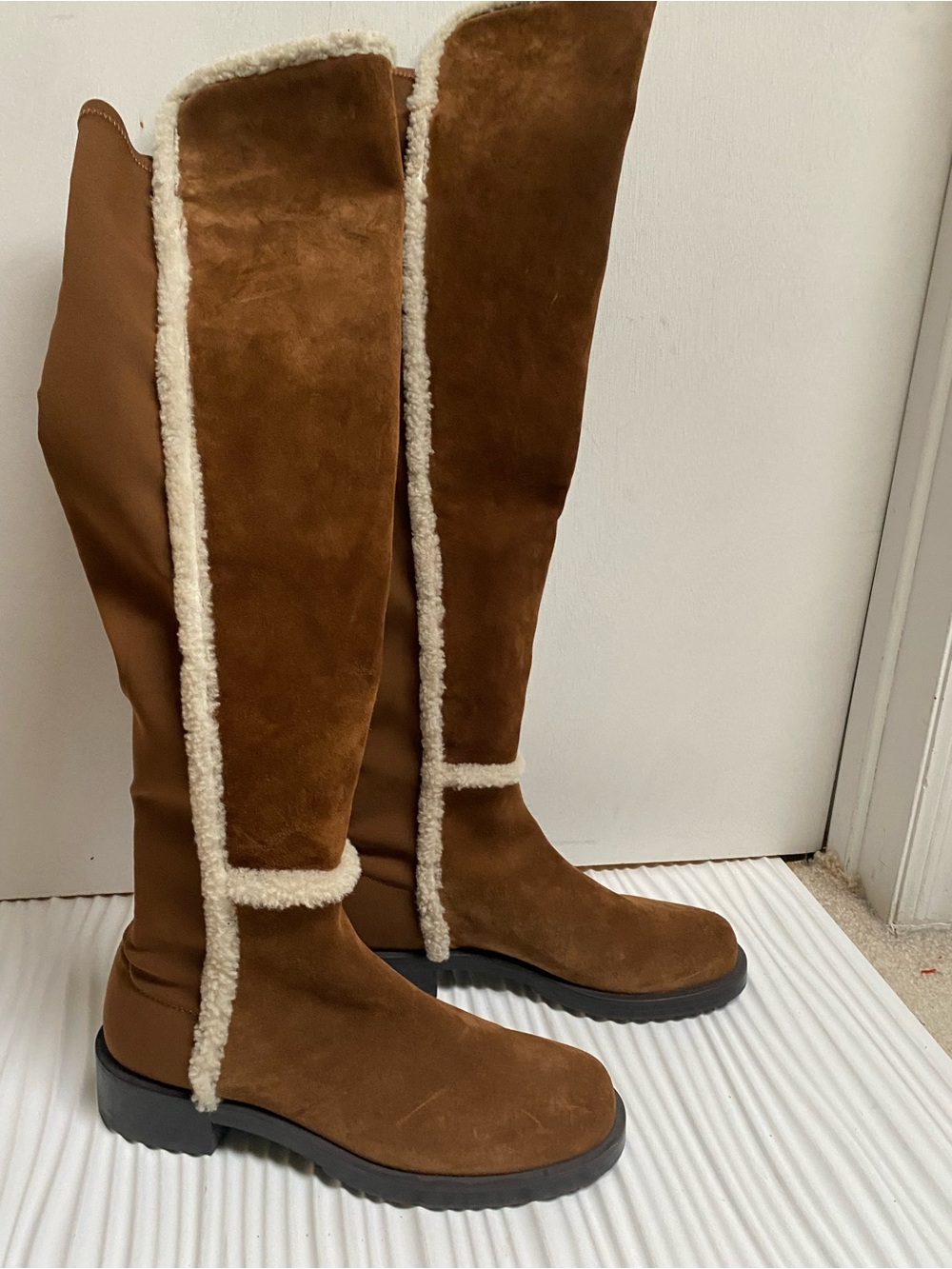 Stuart Weitzman Brown 5050 Bold Suede Shearling Knee Boots
